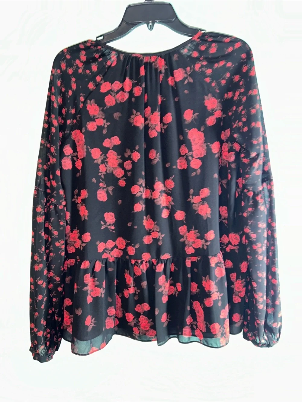 Michael Kors Black Blouse with Red Rose Print